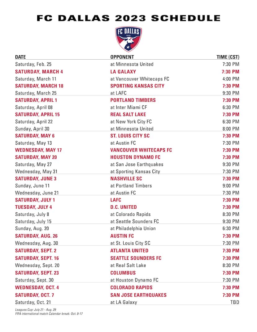 FC Dallas' 2023 schedule.