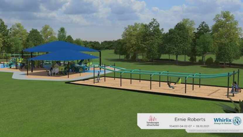 This is a rendering of one of the play areas that is planned to open in fall 2021 at Ernie...