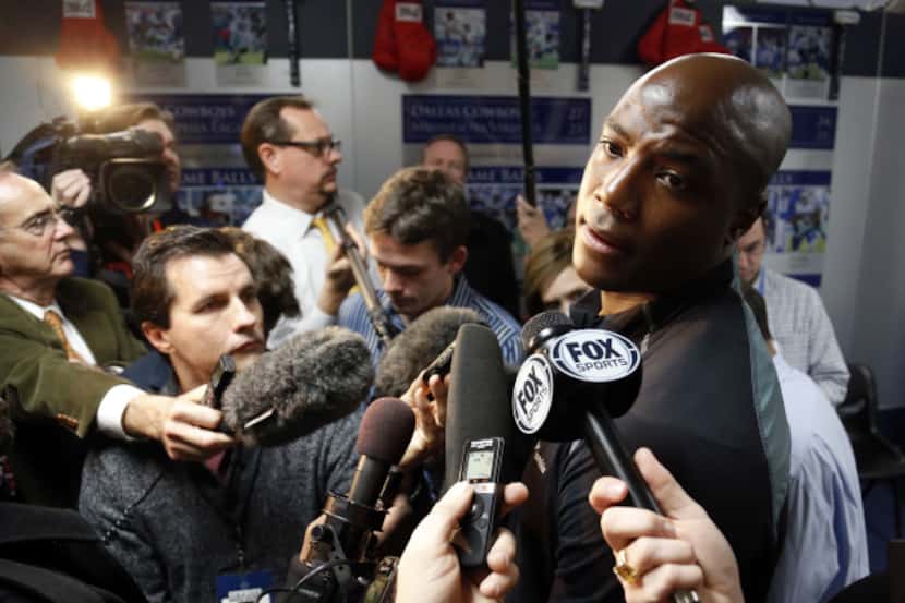 Dallas Cowboys Defensive End DeMarcus Ware talks to the media at the Dallas Cowboys at...