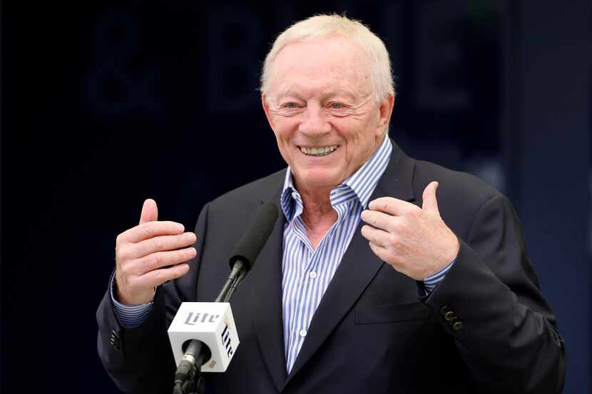 Dallas Cowboys owner Jerry Jones delivers remarks about the new constructed Miller LiteHouse...