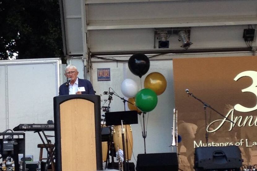 
Sculptor Robert Glen speaks at the anniversary celebration of his Mustangs of Las Colinas...