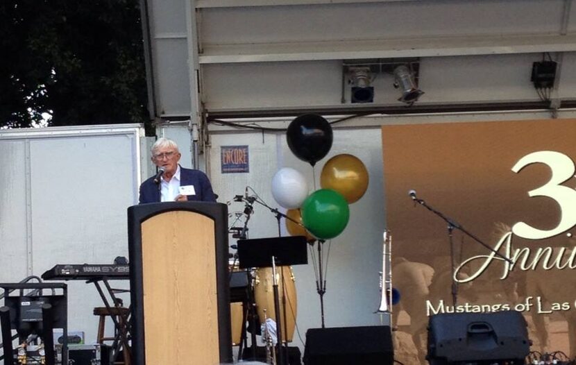 
Sculptor Robert Glen speaks at the anniversary celebration of his Mustangs of Las Colinas...