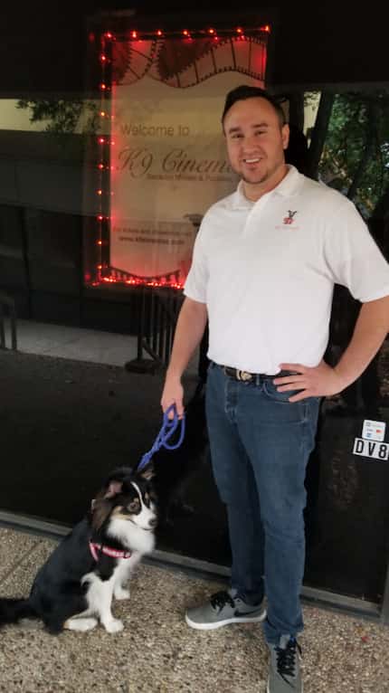 Founder Eric Lankford and his dog, Bear, at the k9 Cinemas location in Plano. 
