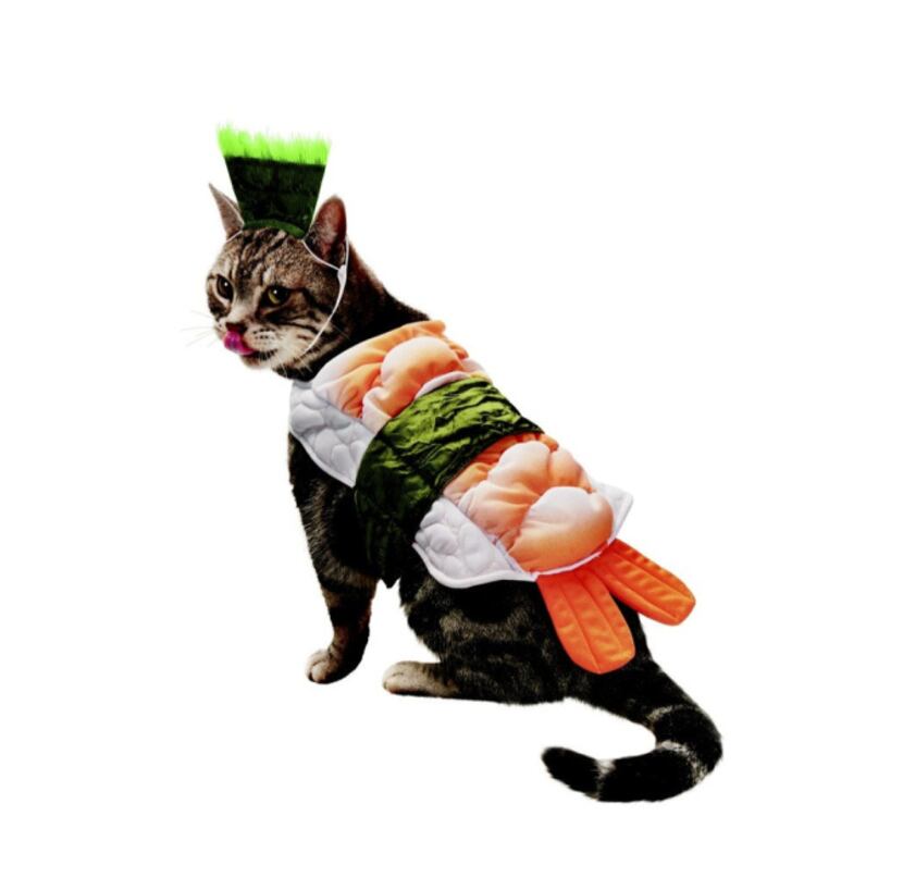 What cat doesn’t dream of being a giant shrimp sushi roll? This one-size-fits-most outfit...
