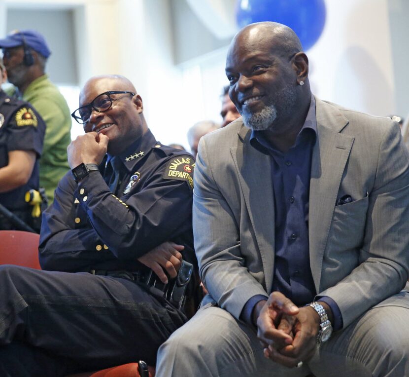 Dallas Police Chief David Brown and Dallas Cowboys legend Emmitt Smith shared a laugh during...