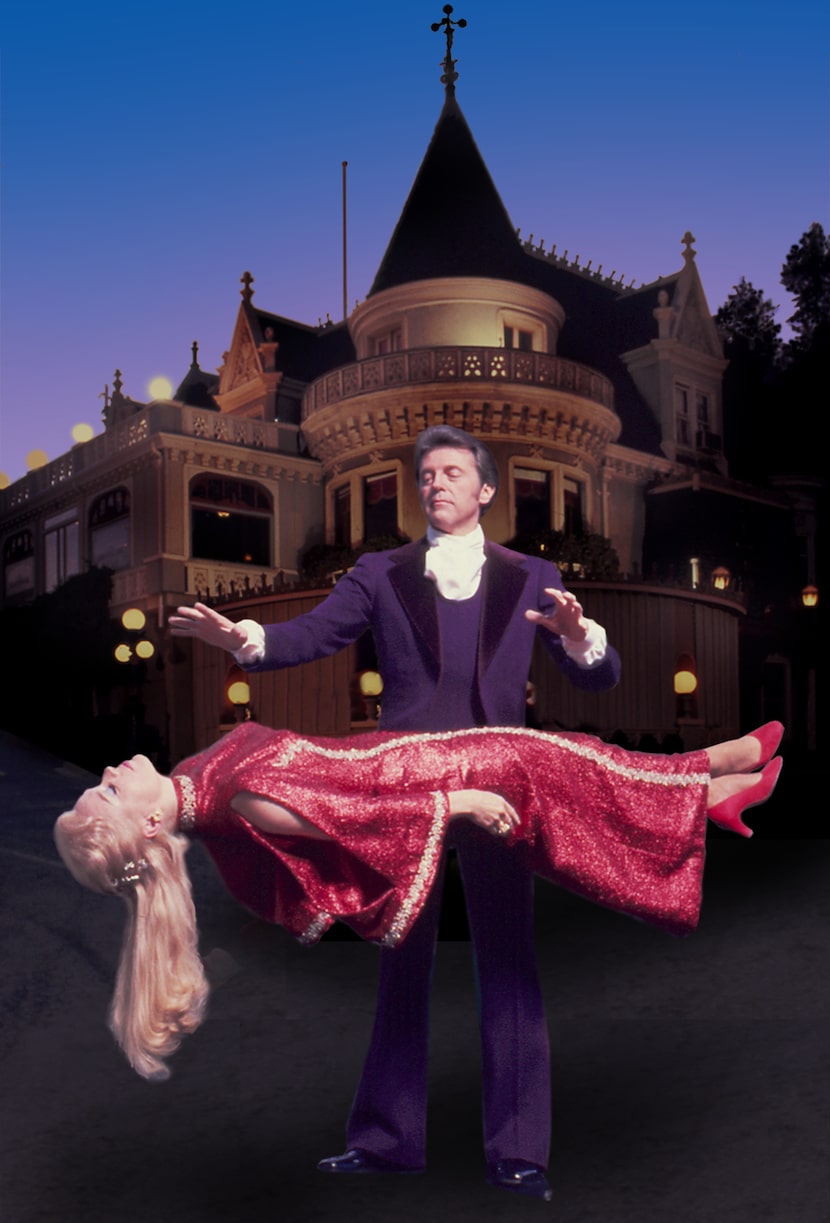 Magician Mark Wilson, levitating wife and co-star Nani Darnell at the Magic Castle, 1974.

