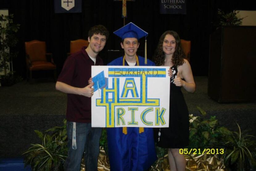 Siblings Aaron (from left) Adam and Allyson Burkhard celebrate Adam's graduation. His sister...