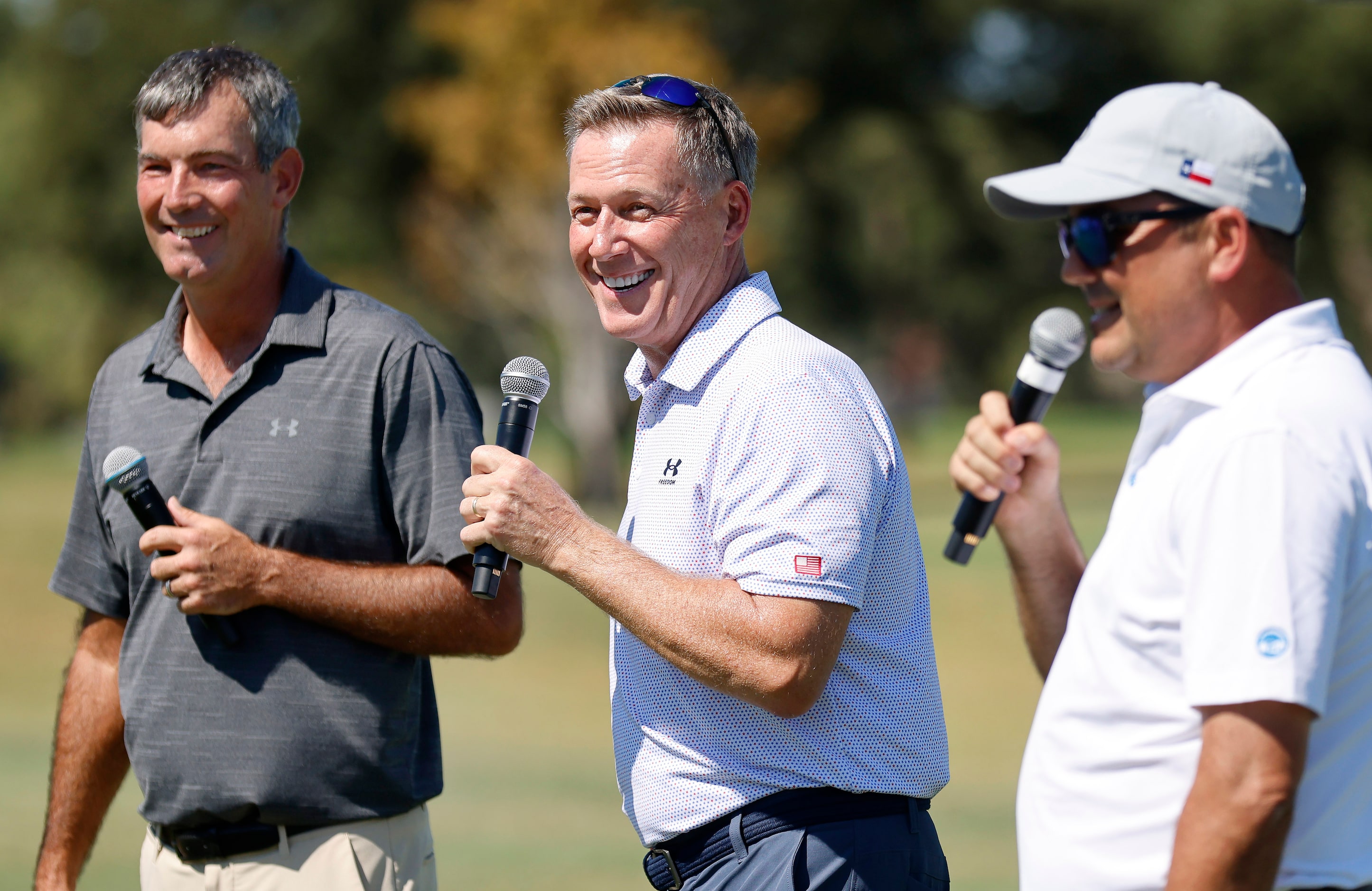 Shawn Spieth (center), father of PGA Tour pro Jordan Spieth, speaks about his son alongside...