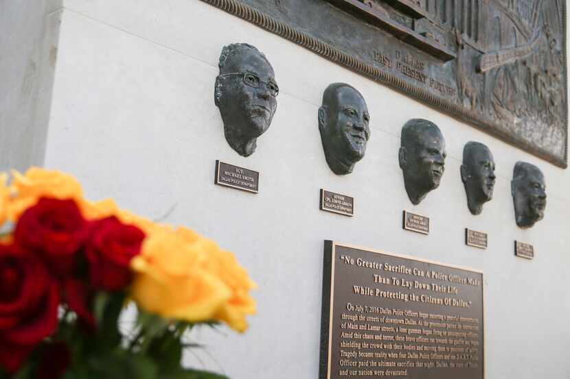 A memorial in honor of the five officers who died on July 7, 2016, was unveiled at the Jack...