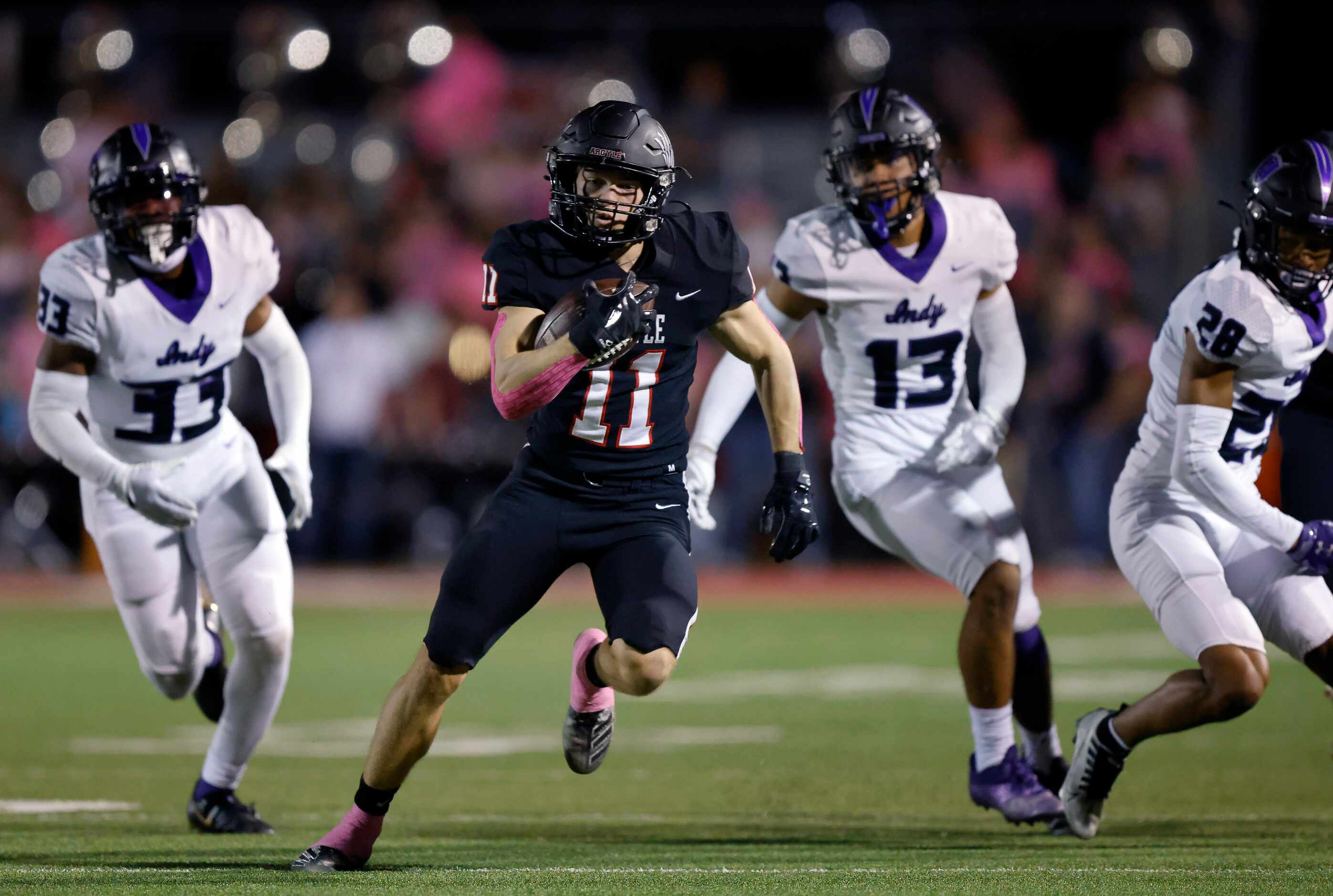 Argyle running back RJ Bunnell (11) breaks away from the Frisco Independence defense...