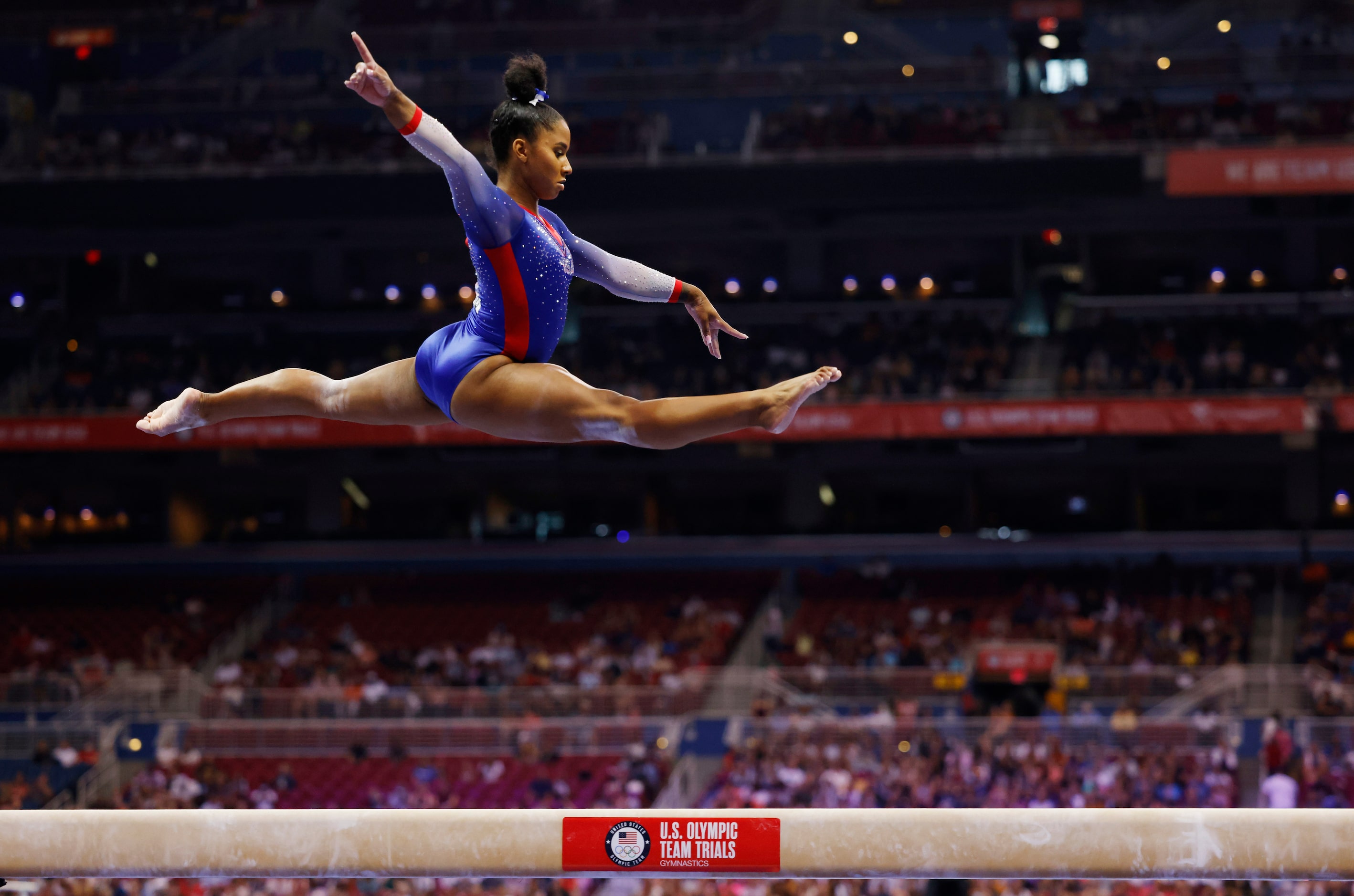 Jordan Chiles of World Champions competes on the balance beam during day 1 of the women's...