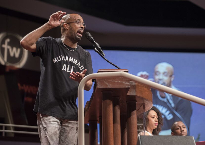 Dr. Frederick Haynes III, senior pastor of Friendship-West Baptist Church, speaks during a...