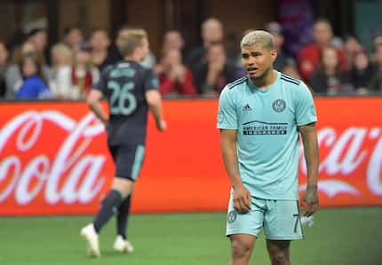 Atlanta United forward Josef Martinez (7) reacts at the end of the second half of an MLS...