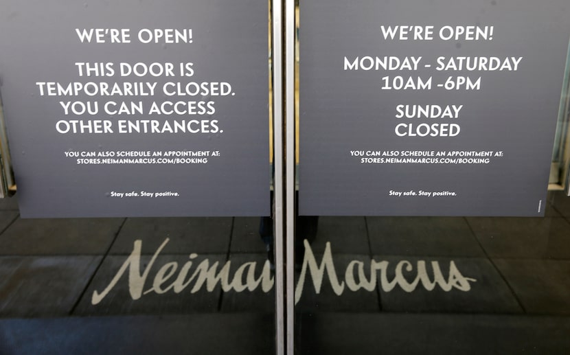 Front doors of Neiman Marcus in downtown Dallas on Monday, August 10, 2020. (Vernon...