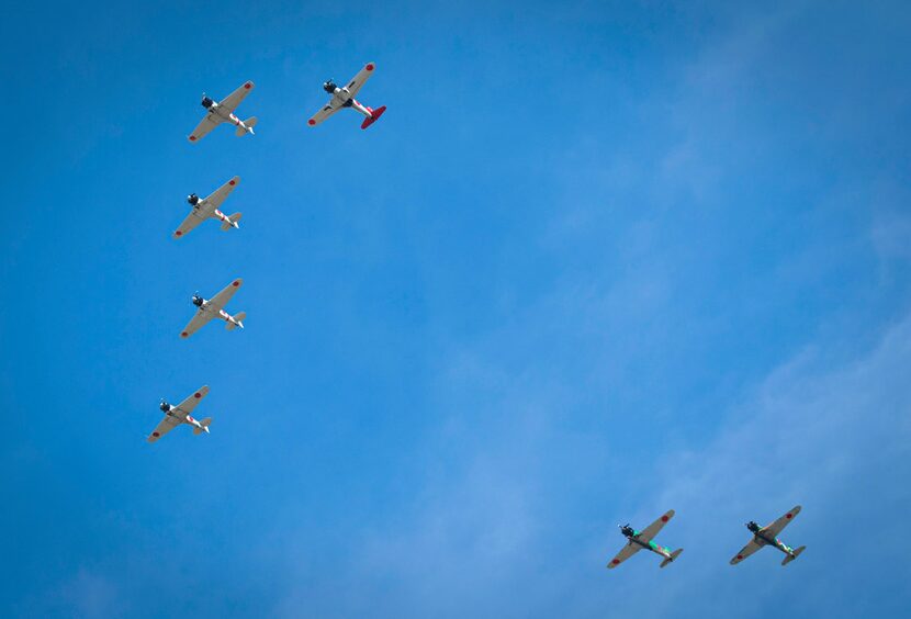 Japanese Zero airplanes fly overhead during the Commemorative Air Force Wings Over Dallas...