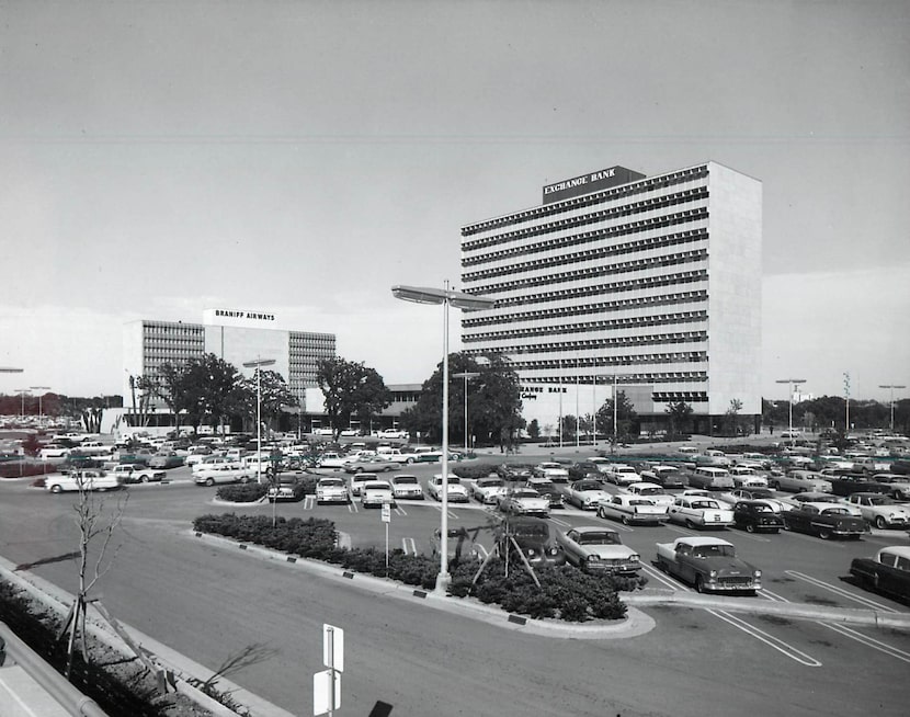 Braniff (left) and Exchange Bank (right) buildings in Exchange Park, shortly after their...