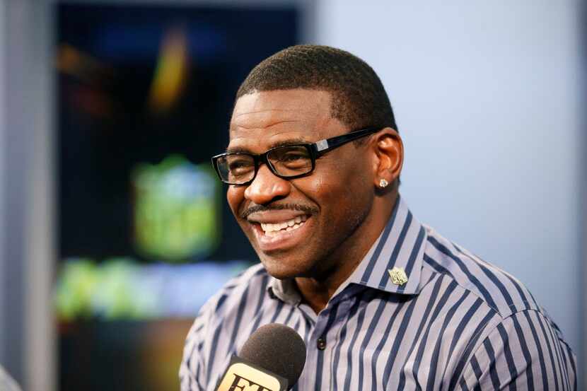 Michael Irvin is interviewed during a media availability at the NFL Network studios,...