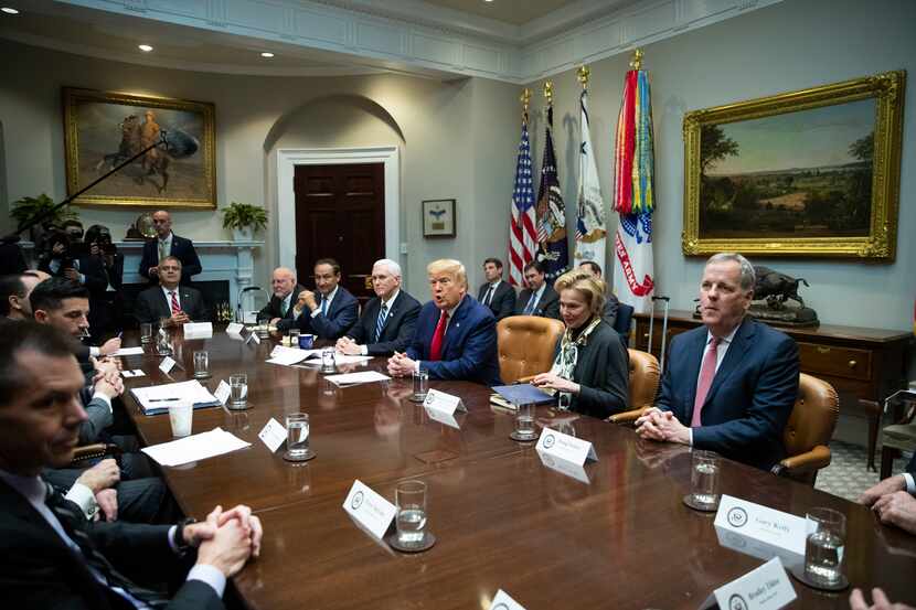President Donald Trump with Vice President Mike Pence and White House coronavirus response...
