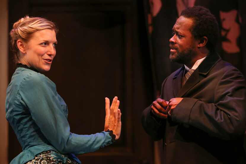 Kate Paulsen as Nora Helmer and Sam Henderson as Torvald Helmer in WaterTower Theatre's new...