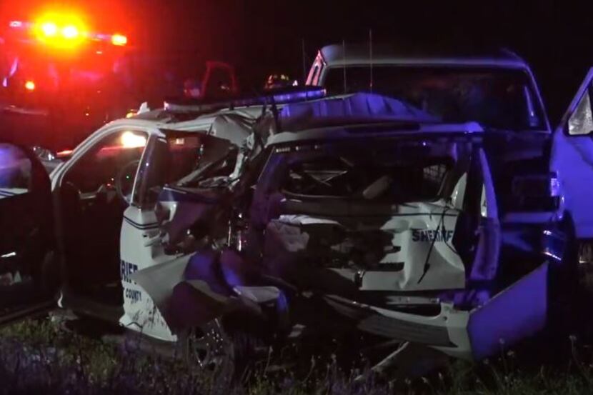 A Tarrant County Sheriff's Department vehicle was mangled in a wreck Friday morning when a...