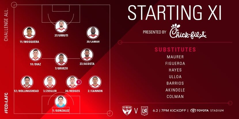 FC Dallas starting XI vs LAFC. (6-2-18)