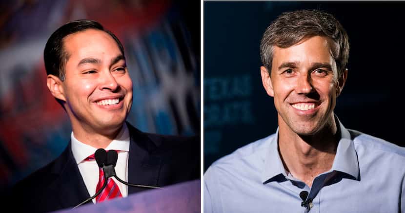 Texans Beto O'Rourke, right, and Julian Castro have topped seven figures in their pursuit of...