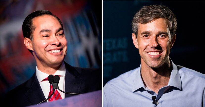 Texans Beto O'Rourke, right, and Julian Castro have topped seven figures in their pursuit of...