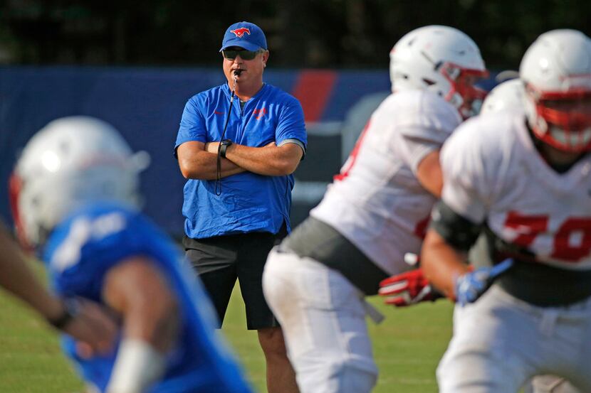 SMU head coach Sonny Dykes is pictured during SMU football practice at the university in...