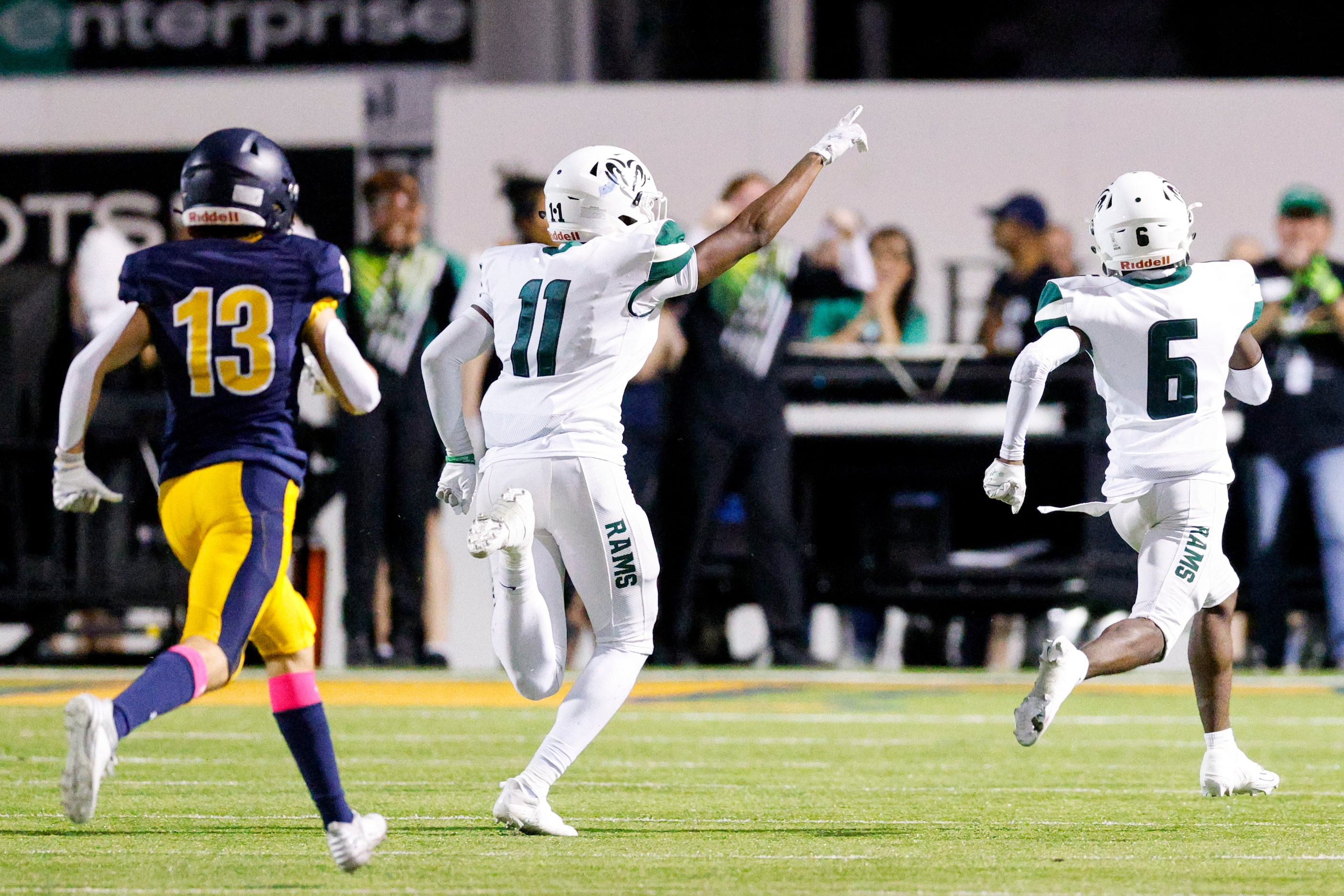 Richardson Berkner wide receiver Landon Polk (11) celebrates as wide receiver Dameon Crowe...