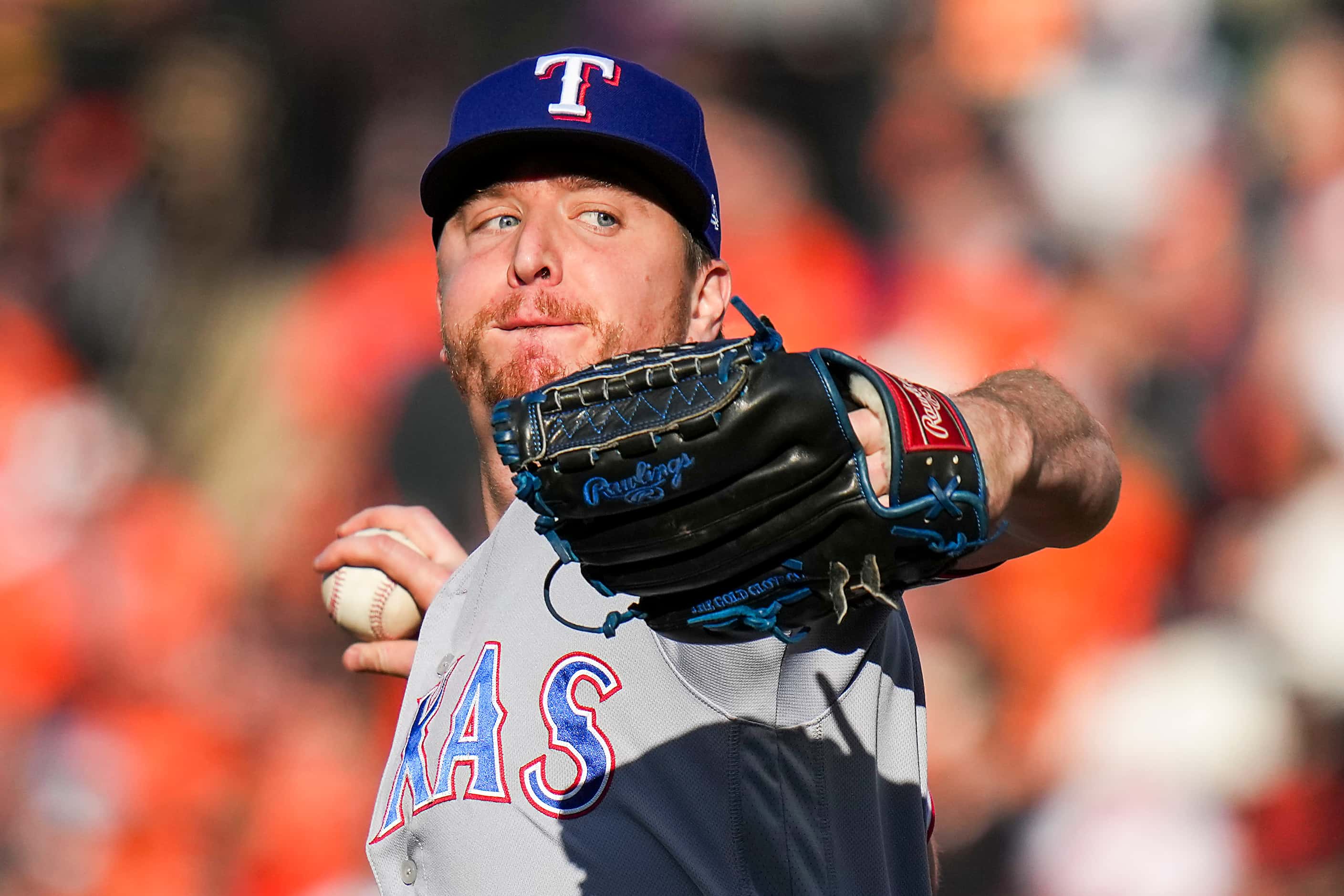 Texas Rangers relief pitcher Josh Sborz delivers during the seventh inning in Game 1 of an...
