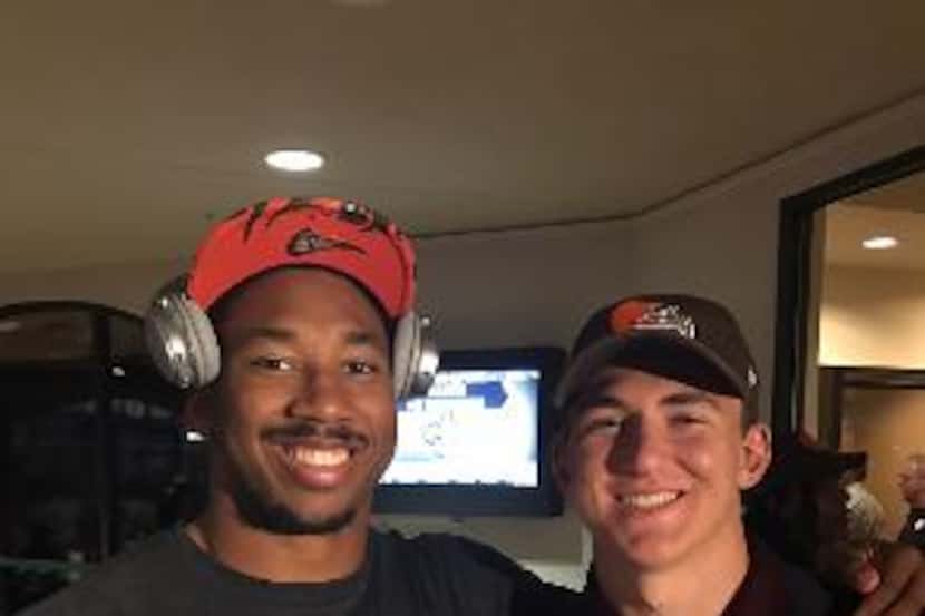 Luke Laufenberg (right) and Myles Garrett (left) at Garrett's NFL draft part in 2017.