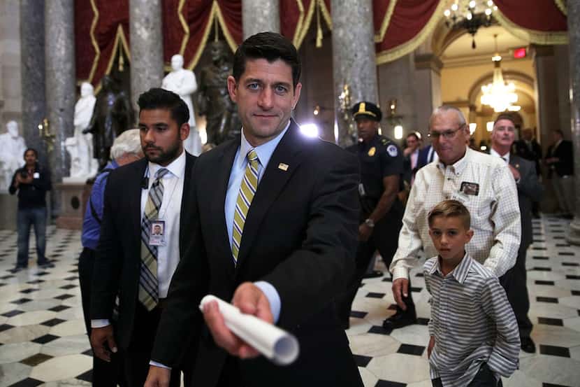 U.S. Speaker of the House Rep. Paul Ryan, R-WI, returns to his office after a vote at the...