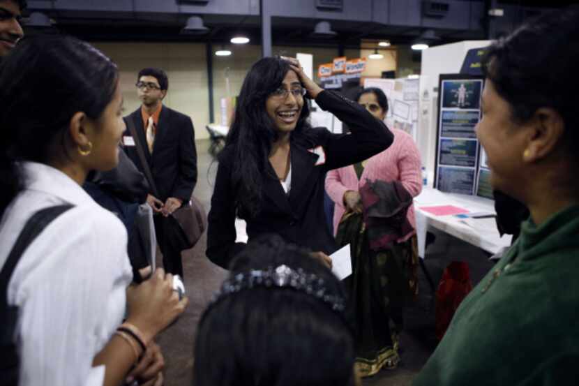 Monisha Veerapaneni of Plano reacts to hearing of awards for her project on atherosclerosis,...