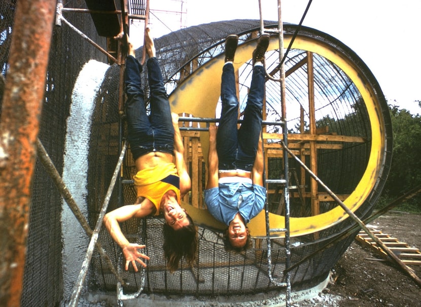 Doug Michels (left) with Richard Jost (right) during construction in 1972.