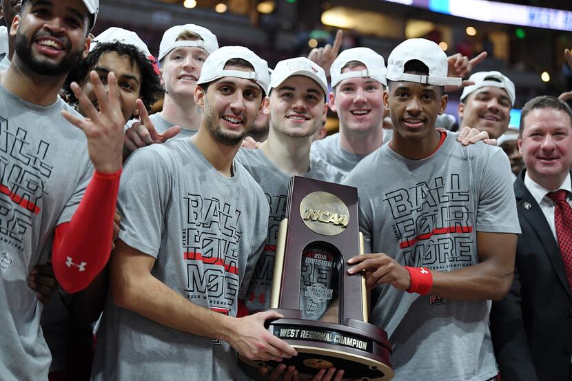 ANAHEIM, CALIFORNIA - MARCH 30: The Texas Tech Red Raiders celebrate with the 2019 NCAA...