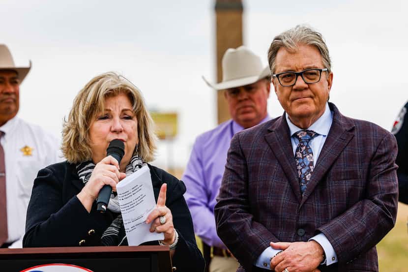 Sen. Jane Nelson (R-Flower Mound) and Bob Williams, Ranch Hands Rescue CEO, spoke during a...