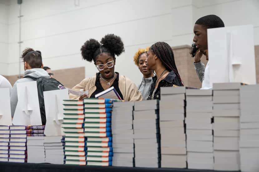 Teens looked at books to purchase at the 2023 North Texas Teen Book Festival at the Irving...