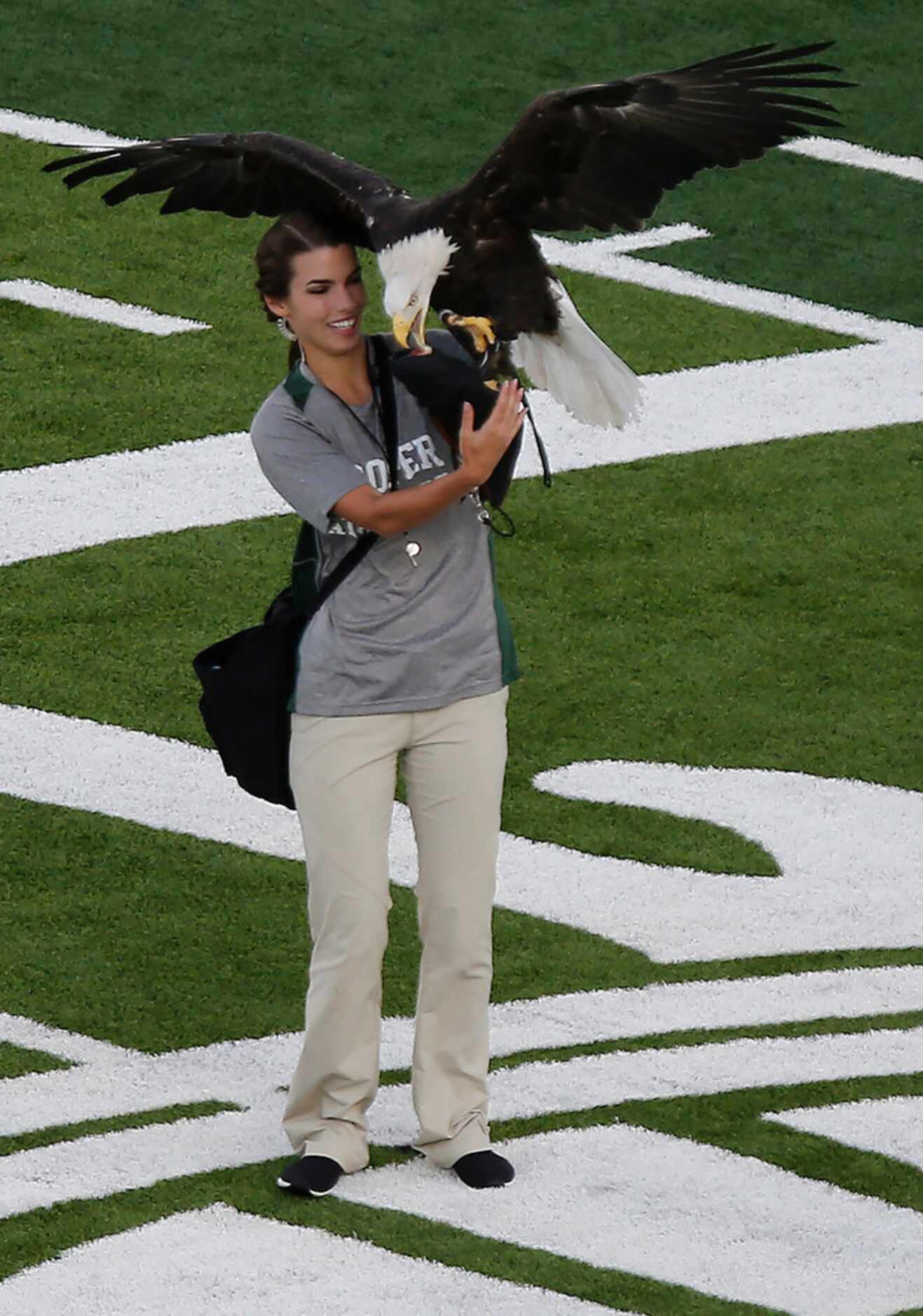 A live eagle made an appearance at midfield just before kickoff as Prosper High School...