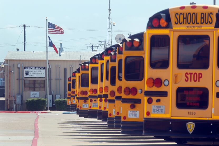 Busses at the  Garland ISD Transportation Facility in Garland Texas, on July 12, 2013....
