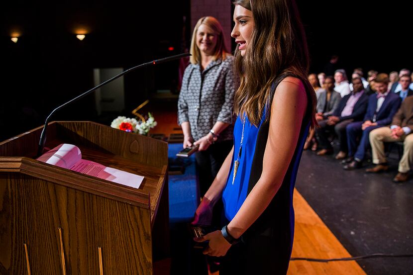 Frisco Wakeland High School student Jessica Hammond introduces herself and her mentor,...