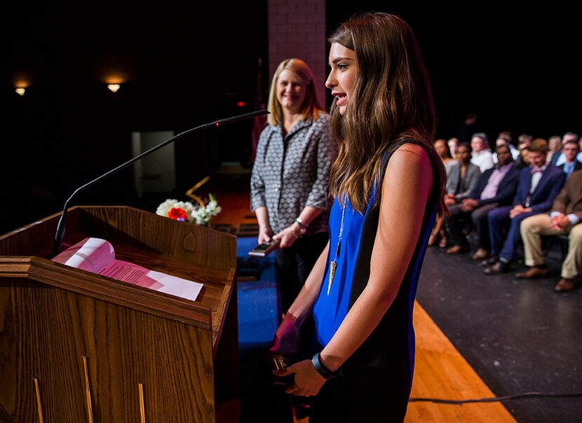  Frisco Wakeland High School student Jessica Hammond introduces herself and her mentor,...