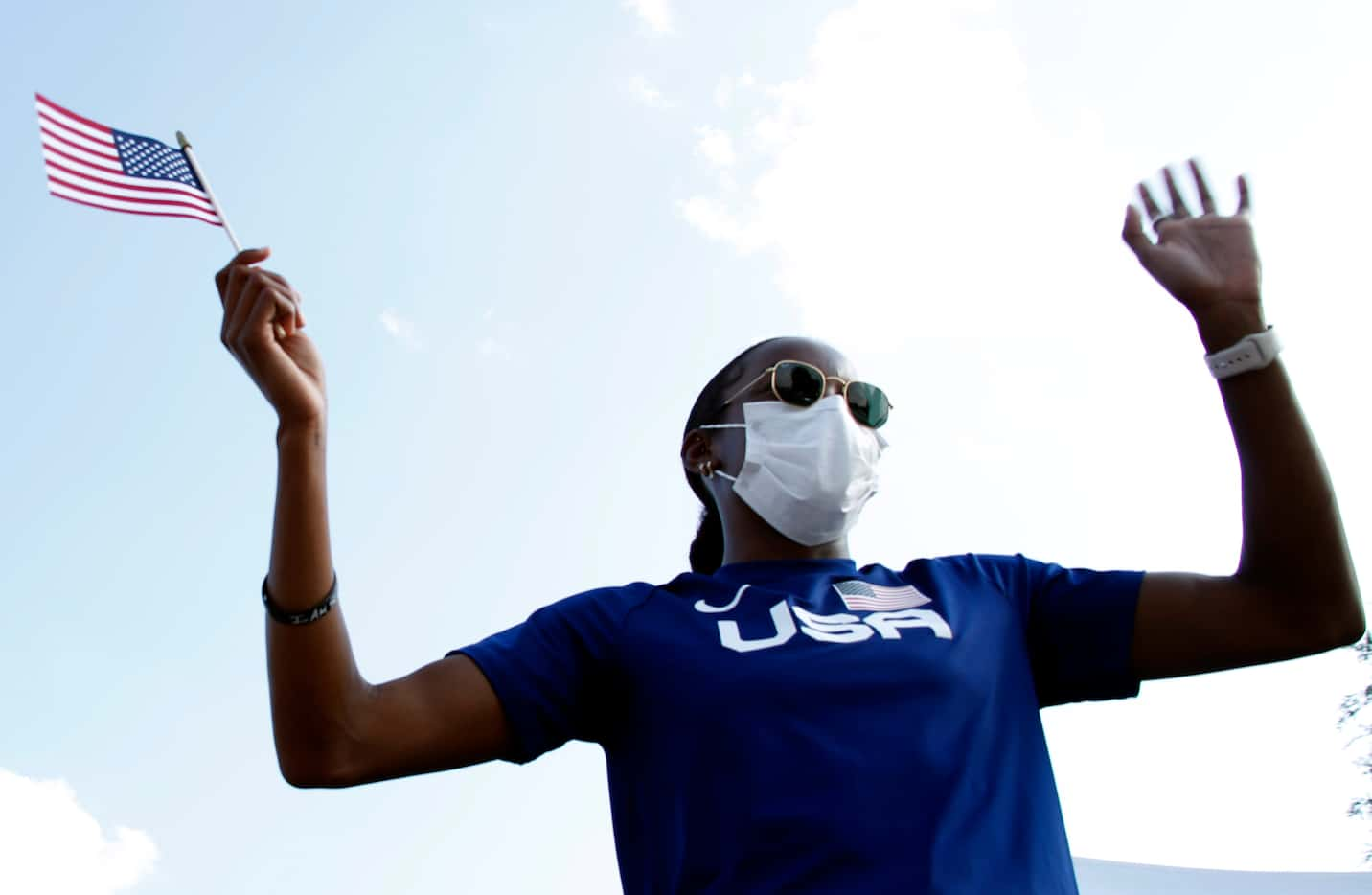 Jasmine Moore greets supporters arriving in a caravan during an event to honor her sponsored...