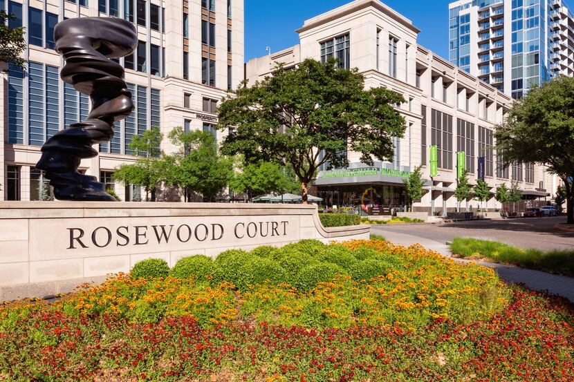 The Rosewood Court tower is at Cedar Springs and Pearl Street in Uptown Dallas.