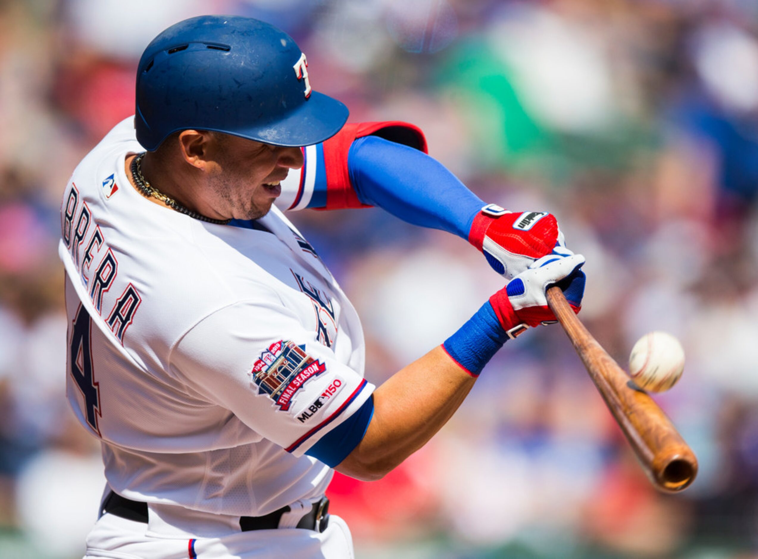 Texas Rangers third base Asdrubal Cabrera (14) bats during the second inning of an opening...