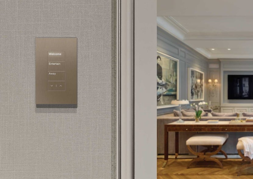 Smart home control pad outside a luxury living space