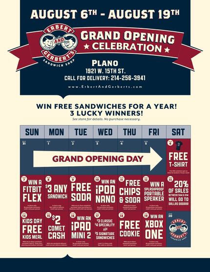 Erbert and Gerbert's in Plano will have two weeks worth of specials after opening August 6,...