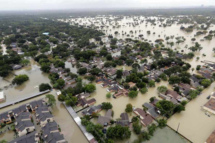 A neighborhood near Addicks Reservoir in Houston was flooded in the aftermath of Hurricane...