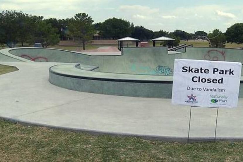 
Vandals spray painted  pictures and phrases throughout the skate park’s bowls and ramps....