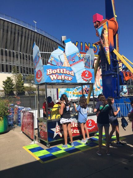 Bottled water for just two coupons ($1) is available at locations throughout Fair Park.