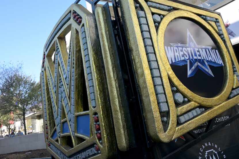 A giant promotional WWE championship belt has been displayed at The Star in Frisco.